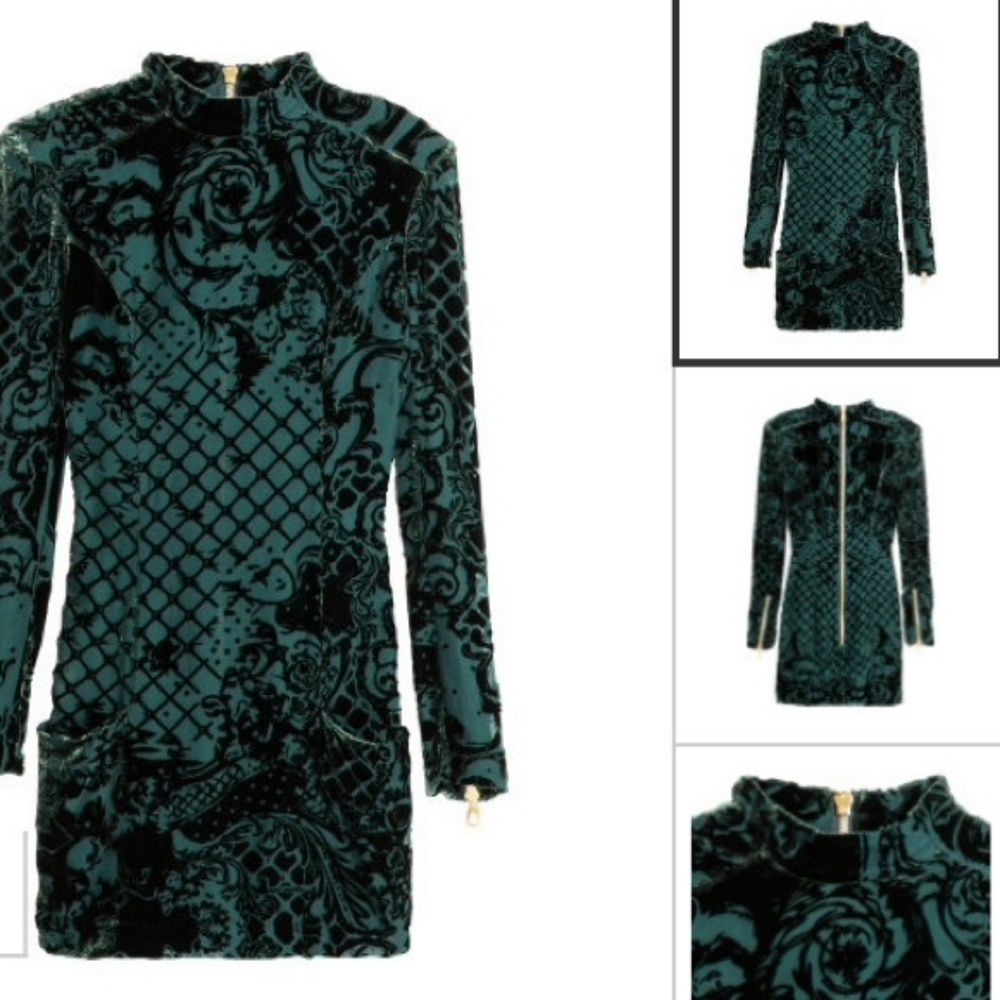 Balmain H&M Green Velvet Mini Dress - Size US 4 - Picture 6 of 6